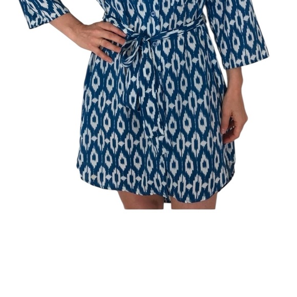 Anthropologie Maeve Ikat Blue Patterned Women's Belted Shirt Dress. Size S #1612 - Picture 2 of 7